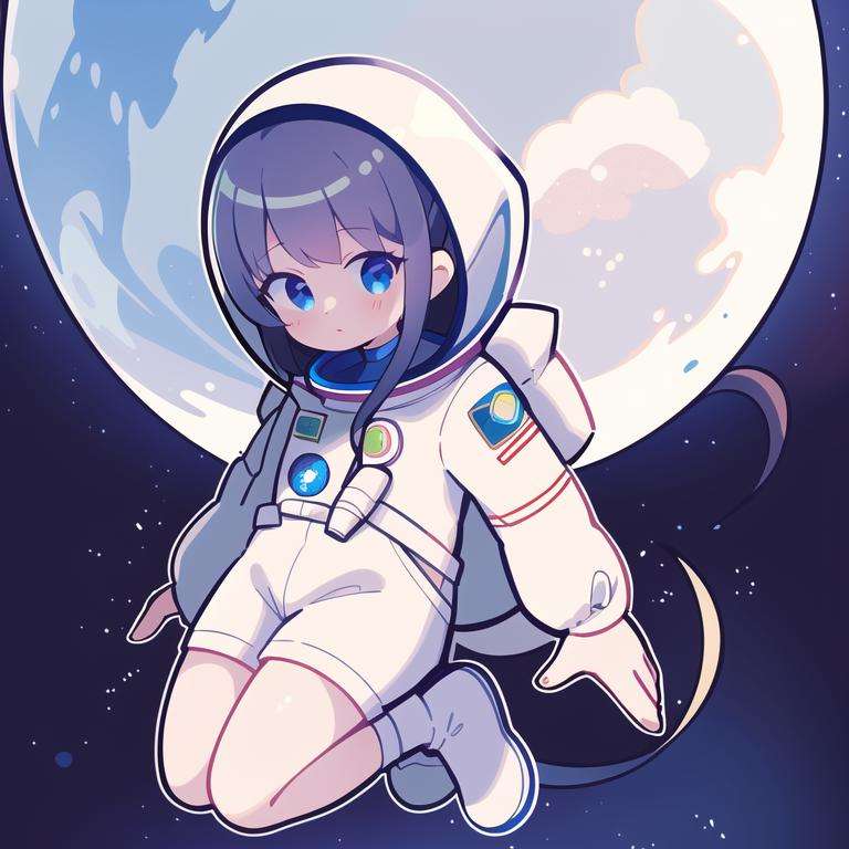 masterpiece, best quality, marikyuun, 1girl, astronaut, astronaut helmet, Space suit, floating, full body, space, stars, moon, <lora:marikyuun-20:0.7> 