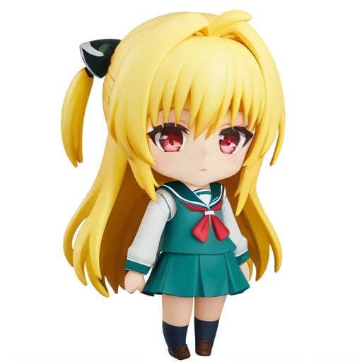 ((masterpiece)), (best quality), highres, ultra-detailed,nendroid, chibi, solo, simple background, white background, full body, yamisch, phyami, 1girl, long hair, solo, hair ornament, two side up, blonde hair, red eyes, hair ornament, school uniform, <lora:yami-v1:0.8>,  <lora:Nendroid:0.8>