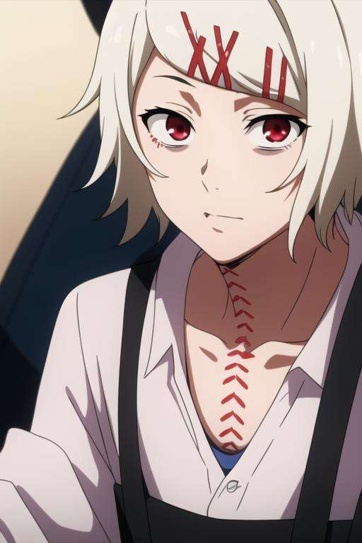 masterpiece, best quality, wallpaper, 1boy, solo, male focus, looking at viewer, upper body, , <lora:juuzou_suzuya:0.68>, juuzou_suzuya, white hair, red eyes