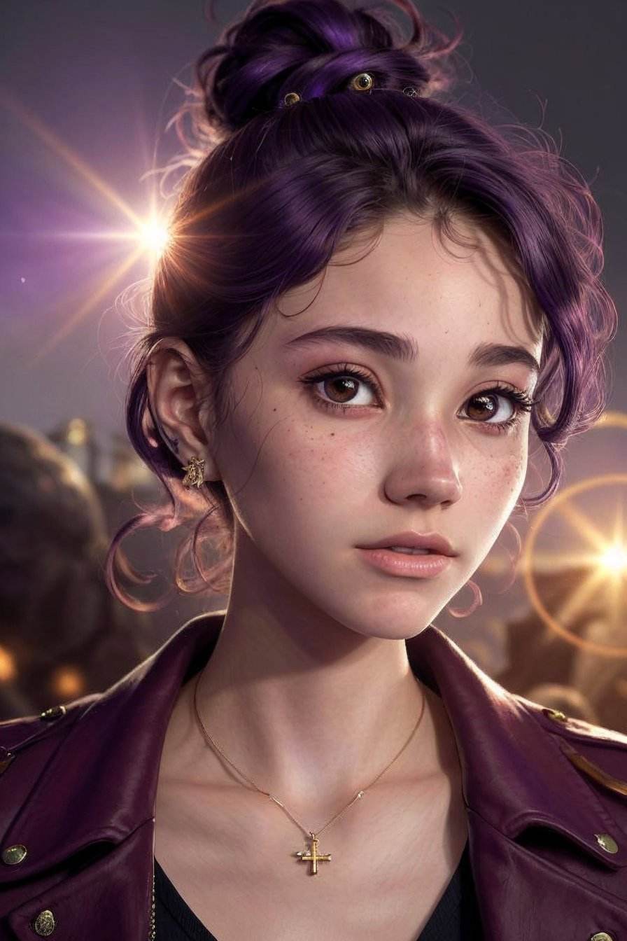 (bio art style, organic, cellular, microscopic, detailed:1.2) <lora:LauraTaylor_v1:.9> LauraTaylor, focus on eyes, close up on face, wearing jewelry, dark purple color hair styled big blowout, lens flare,