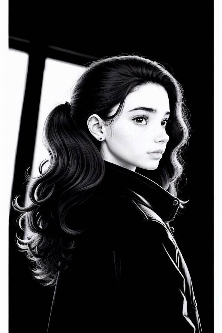 (line art drawing, professional, sleek, modern, minimalist, graphic, line art, vector graphics:1.2) (high angle, closeup on face:1.2) <lora:LauraTaylor_v1:.9> LauraTaylor, from behind,4:: she is wearing duffel coat , her hair is styled as textured waves hair, BREAK she is (ordering pizza:1.1), low key lighting, 8mm fisheye lens ,black and white,