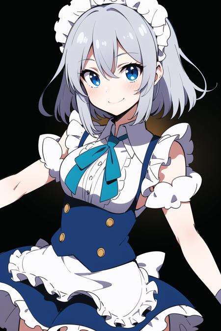 1girl, solo, smile, izayoi_sakuya, anime_coloring