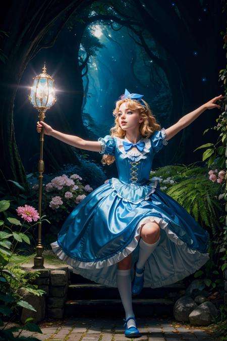 (dynamic pose:1.2),(dynamic camera),dream land Alice in wonderland in royal blue, RAW photo, full sharp, (FullHD epic wallpaper) 8k uhd, dslr, soft lighting, high quality, film grain, Fujifilm XT3