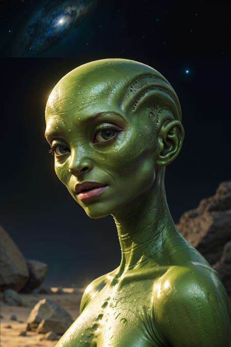 alien body ,green skin, alien planet , RAW photo, full sharp, (FullHD epic wallpaper) 8k uhd, dslr, soft lighting, high quality, film grain, Fujifilm XT3