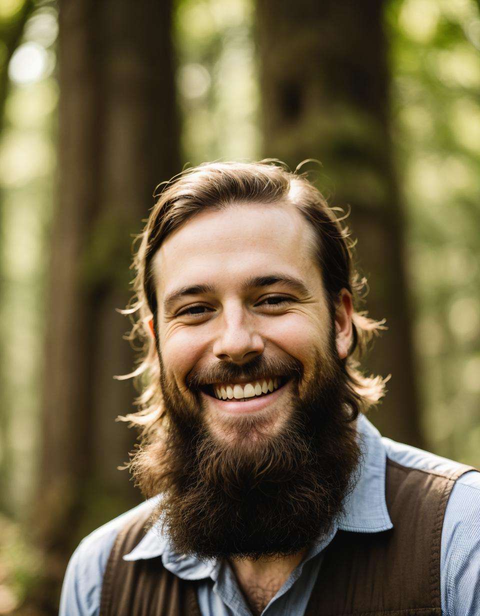 photo of a man  smiling  in the forest, beard <lora:depth_of_field_slider_v1:-5>