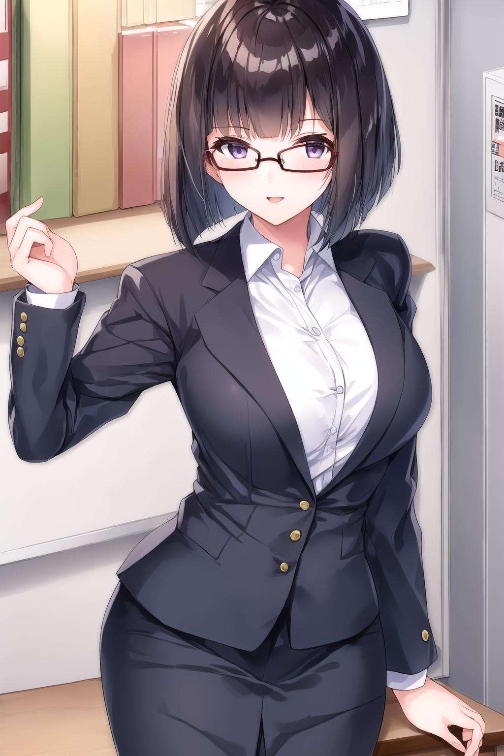 1girl, sliced bob, office lady, megane <lora:sliced_bob_1.0:0.8>