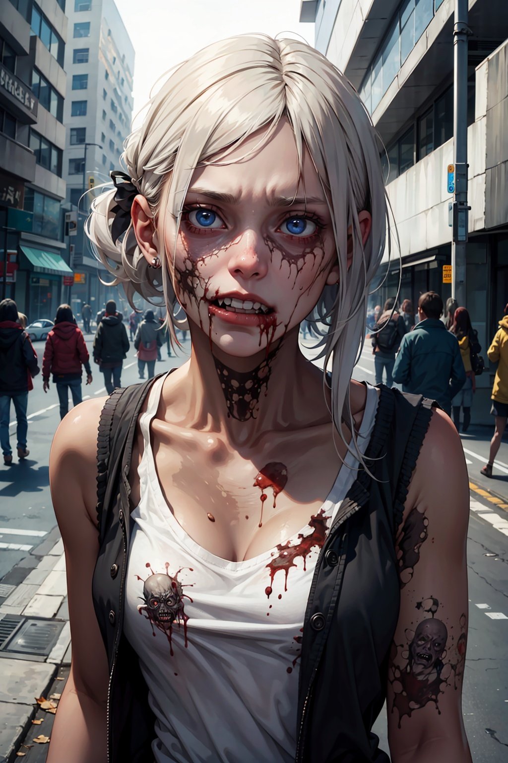 Zombie, 1girl, realistic, high_resolution, high detail, realism, on street