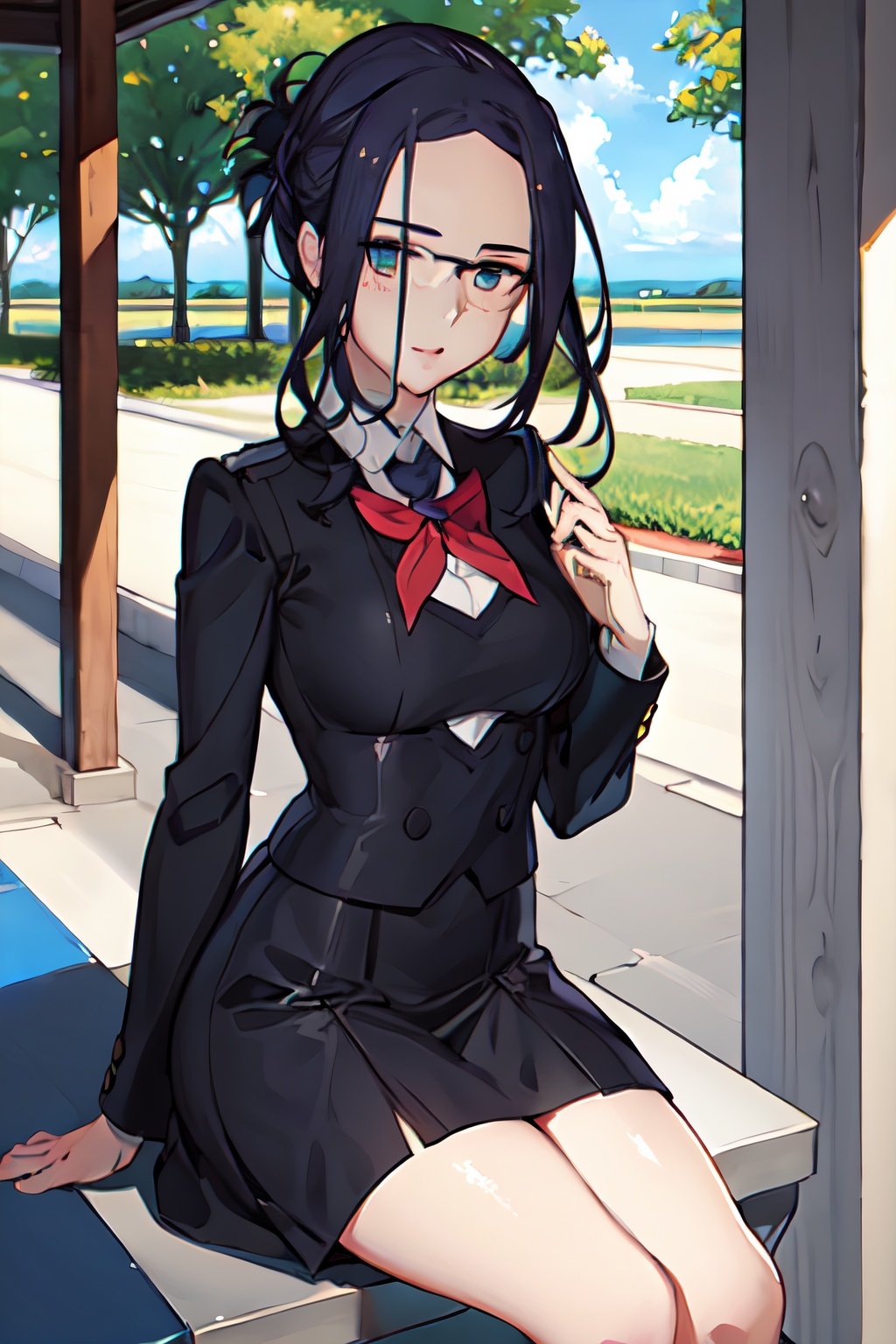 masterpiece, best quality, highres, ikuno, school uniform, outdoor