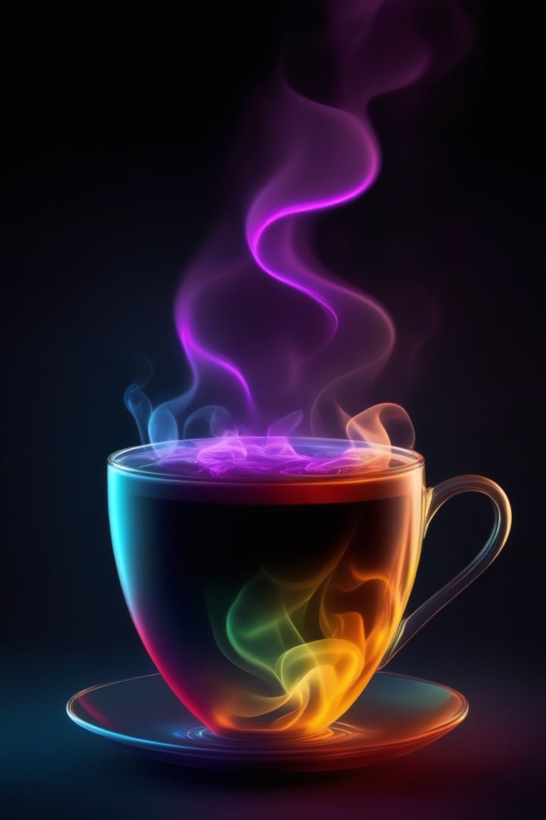 water, cup, smoke, no humans, black background,liquid, gradient background,