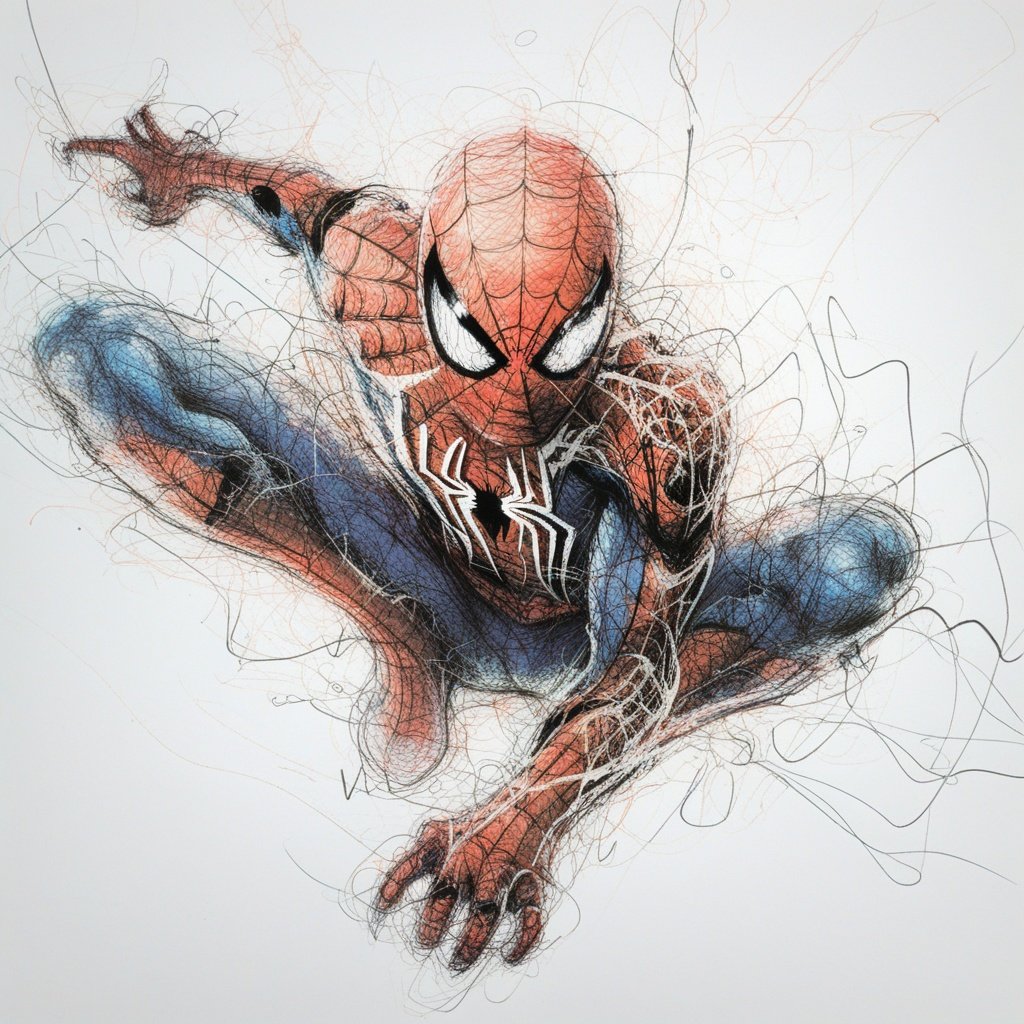 best quality, ultra high res, <lora:飞线画:0.8>,scribble,spider-man, 