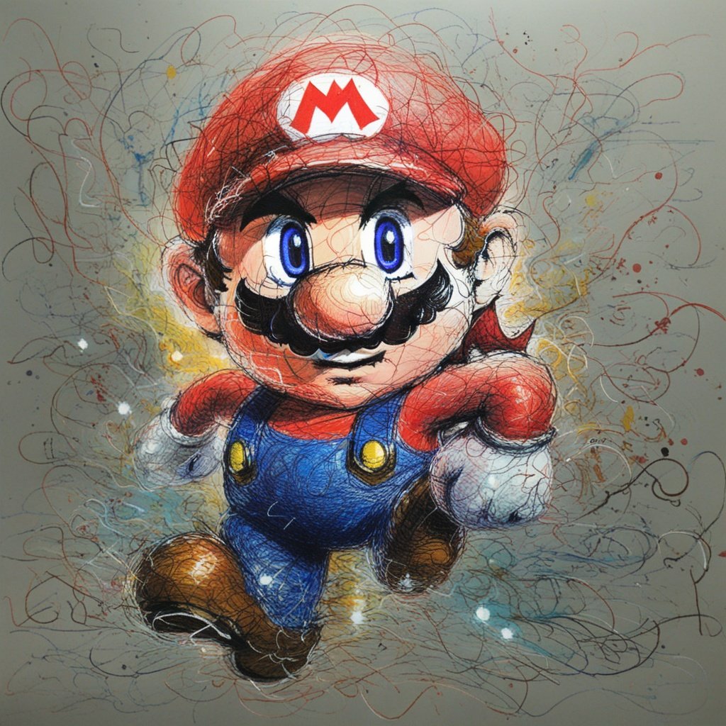 masterpiece, best quality, <lora:飞线画:1>,scribble,mario, 