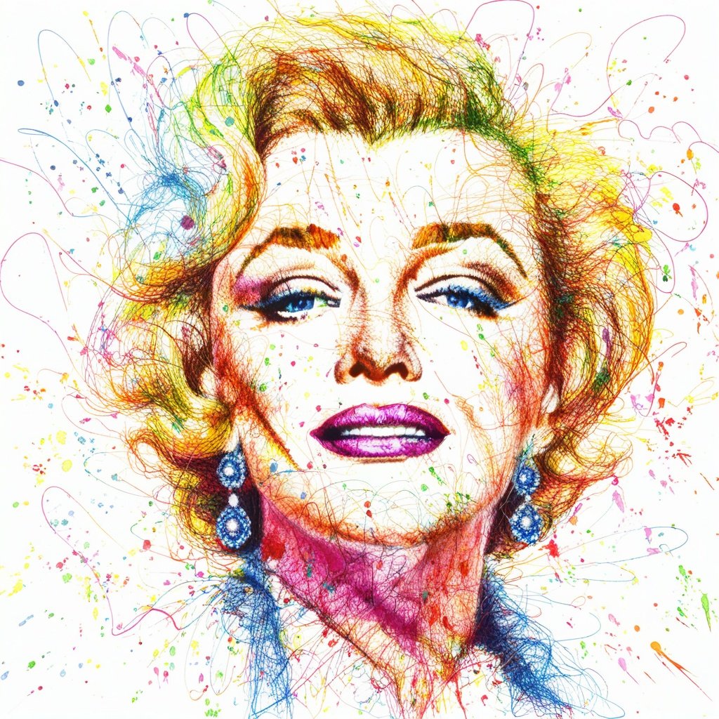 best quality, ultra high res, <lora:飞线画:1>,scribble,Marilyn Monroe