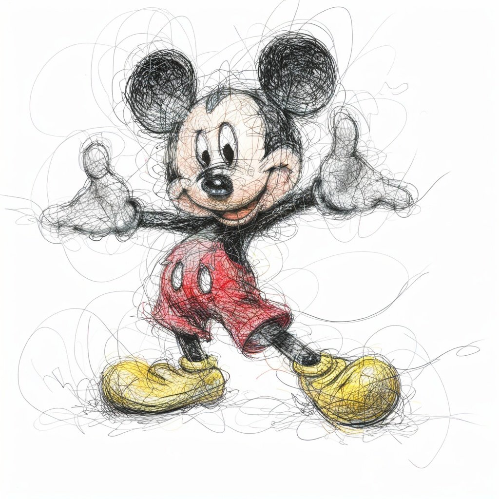 best quality, ultra high res, <lora:飞线画:1>,scribble,mickey mouse, 