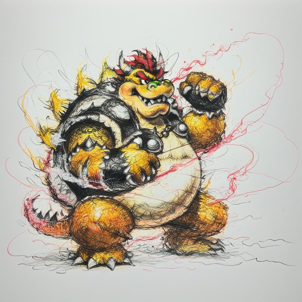 masterpiece, best quality, <lora:飞线画:1>,scribble,bowser, 