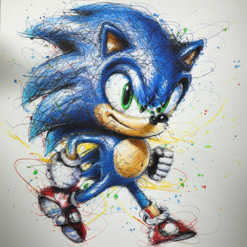 masterpiece, best quality, <lora:飞线画:1>,scribble,sonic (series), 