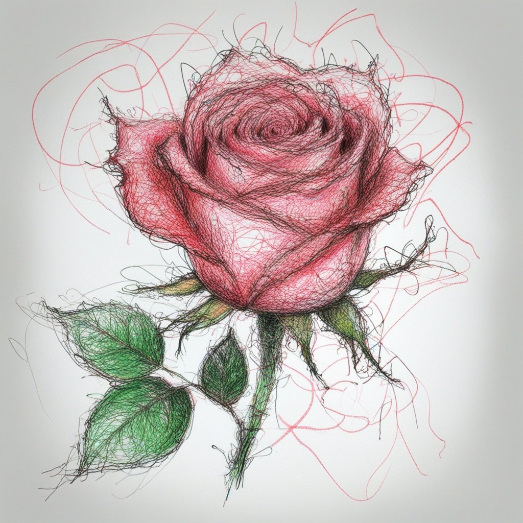 <lora:飞线画:0.8>,scribble,rose, 