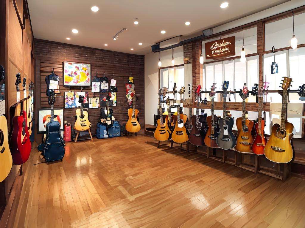 masterpiece, best quality, ultra-detailed, illustration,(2girls:1.4), school uniform,  school bag,  smile ,guitarshop, guitar, instrument, electric guitar, bass guitar, amplifier, gibson les paul, drum, acoustic guitar, speaker, wooden floor, indoors,  <lora:guitarshop:0.8>