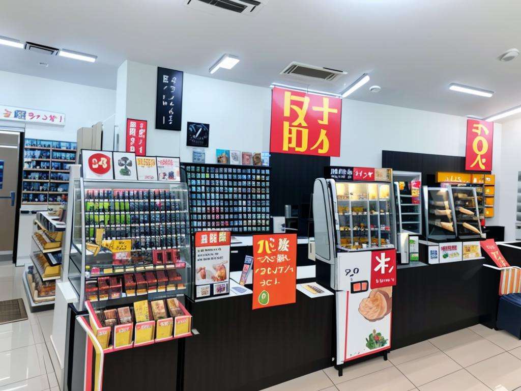 masterpiece, best quality, ultra-detailed, illustration,konbini, cashier, shop, indoors,convenience store, <lora:Konbini_V4:1>