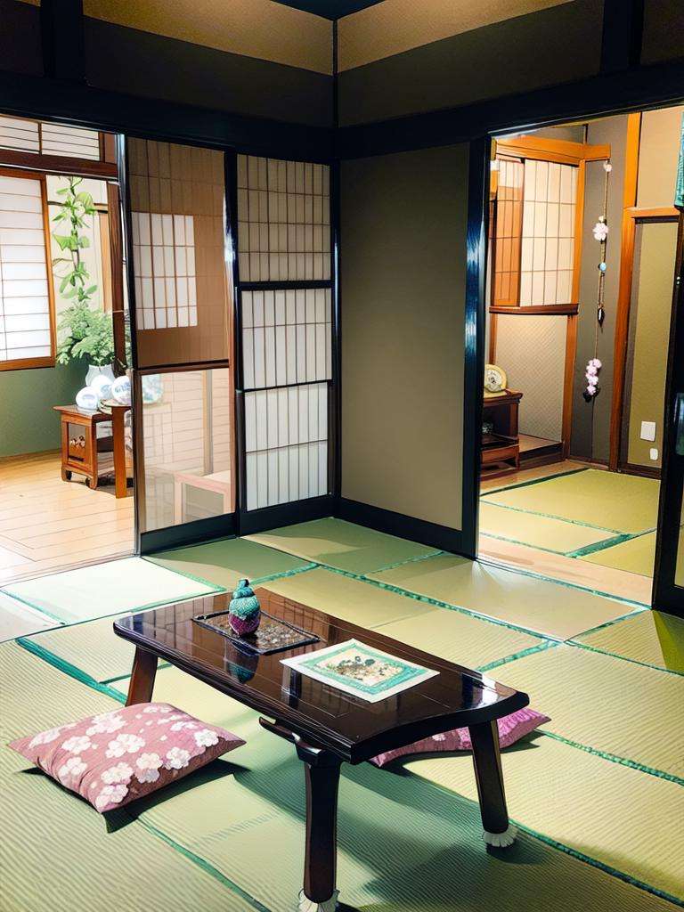 masterpiece, best quality, ultra-detailed, illustration,washitsu, scenery, tatami, flower, table, indoors, cushion, sliding doors, vase, pillow, architecture, book, zabuton, shelf, realistic, photo (medium), photo background <lora:washitsu:1>