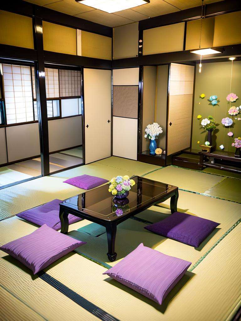 masterpiece, best quality, ultra-detailed, illustration,washitsu, scenery, tatami, flower, table, indoors, cushion, sliding doors, vase, pillow, architecture, book, zabuton, shelf, realistic, photo (medium), photo background <lora:washitsu:1>