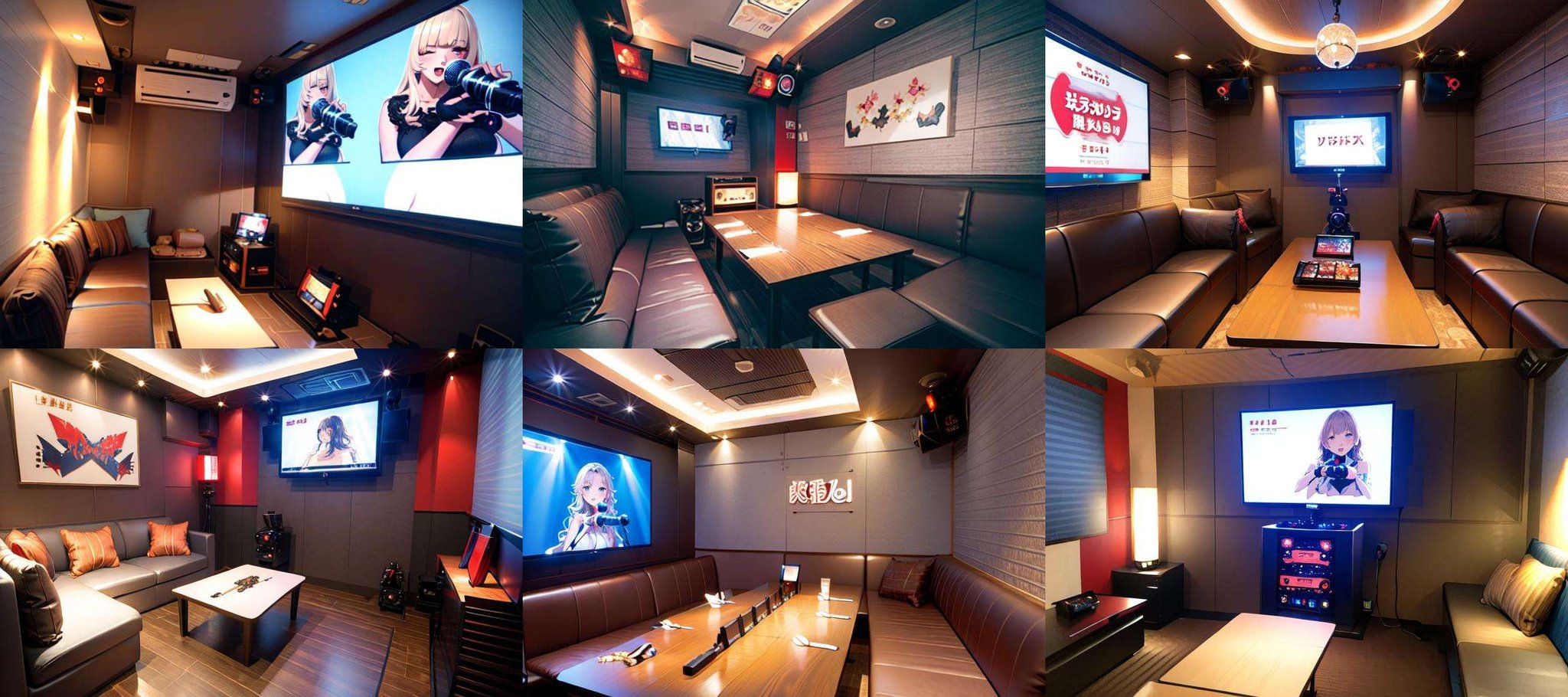 masterpiece, best quality, ultra-detailed, illustration,karaokeroom, karaoke, microphone,