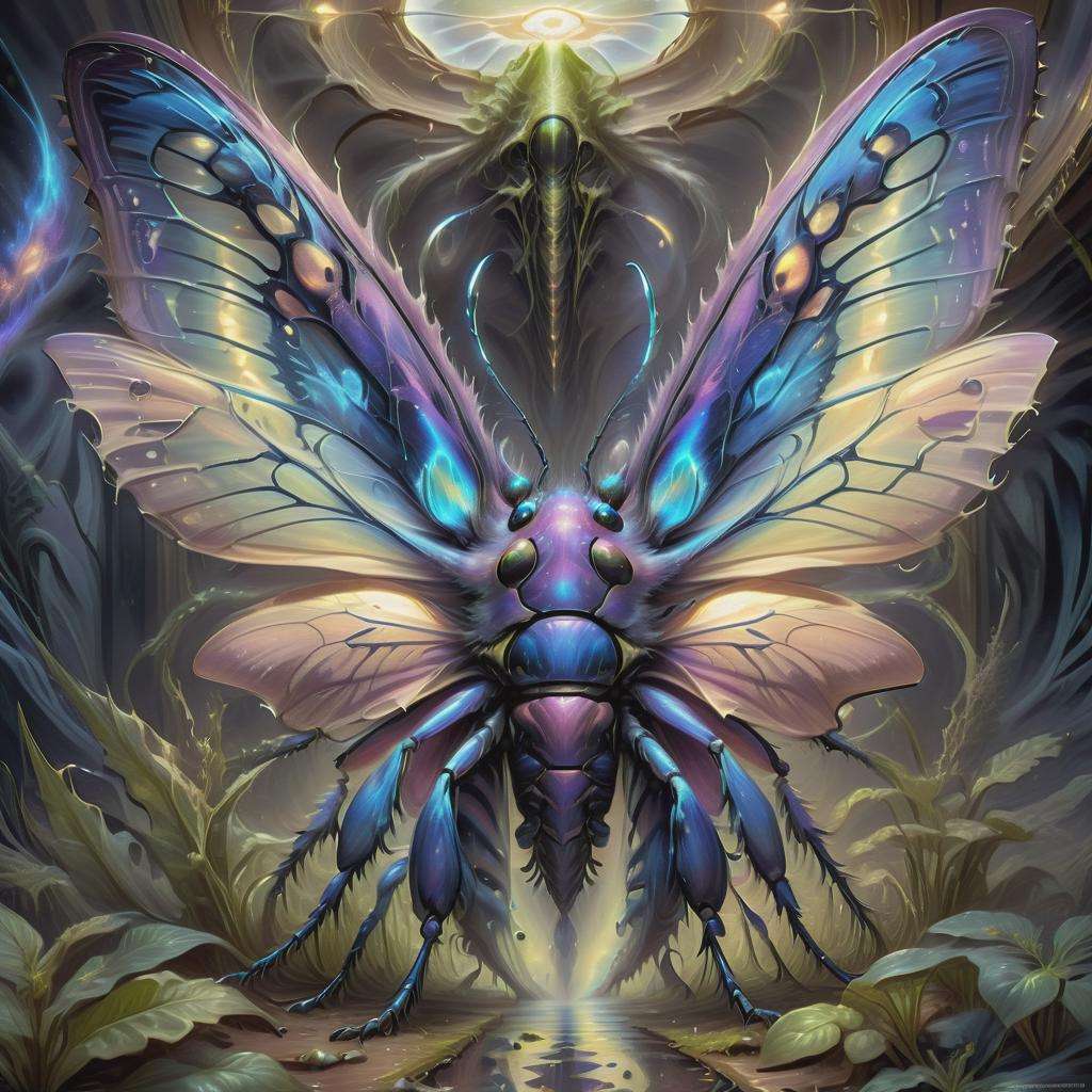 ((best quality)), ((masterpiece)), ((realistic)), (detailed),DonMDj1nnM4g1cXL Huge Carnivorous Fluidic Serene Insectoid,  Plantigrade Appendages,  Tufted-Tailed, Fur,     Mauve, magical ((masterpiece)), 8K, HDR, <lora:DonMDj1nnM4g1cXL:1>