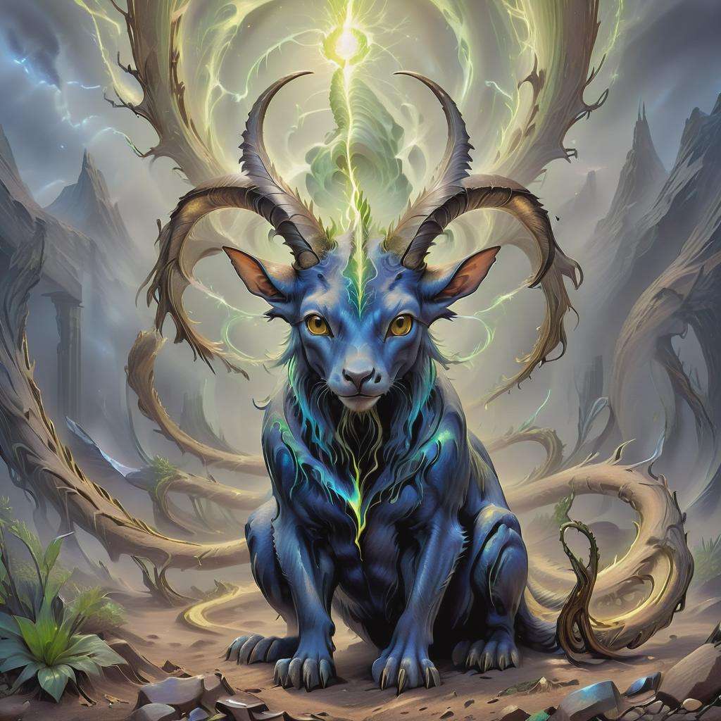 ((best quality)), ((masterpiece)), ((realistic)), (detailed),DonMDj1nnM4g1cXL Average Swift Root-like Minimalist Serpentine, Quadrupedal Bimanual, Plantigrade Appendages,  Curved-Tailed, Bark-like Skin, Horned Ears,  Long Horns Proboscis , magical ((masterpiece)), 8K, HDR, <lora:DonMDj1nnM4g1cXL:1>