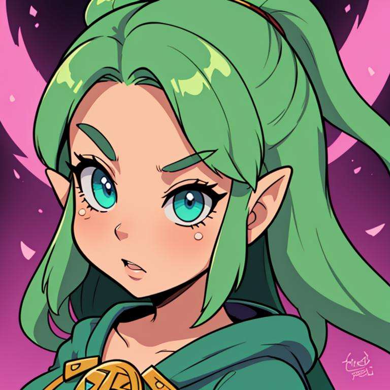 Legend of Zelda style (masterpiece, detailed, 1girl), ((a insane portrait of magician)) . Vibrant, fantasy, detailed, epic, heroic, reminiscent of The Legend of Zelda series