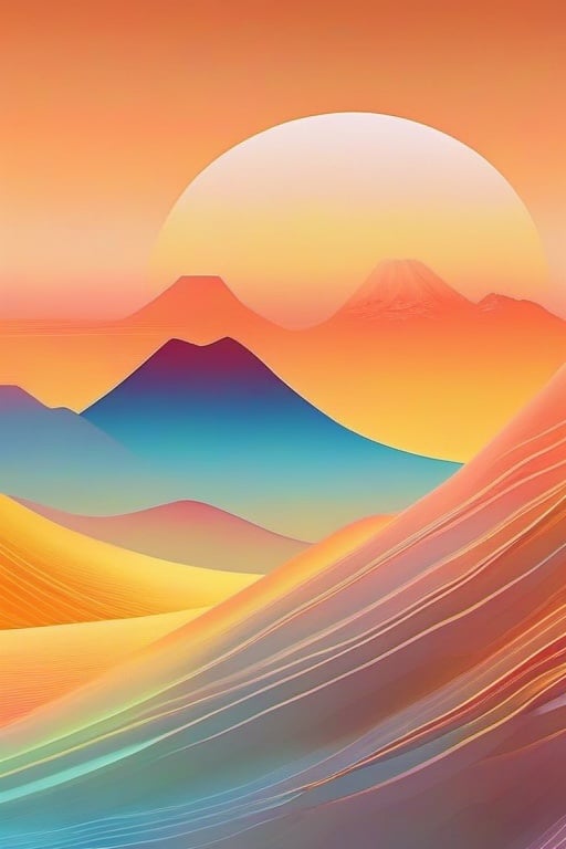 Dopamine Color, no humans, sunset, orange sky, mountain, sun, sky, scenery, outdoors, yellow sky, gradient sky, mount fuji