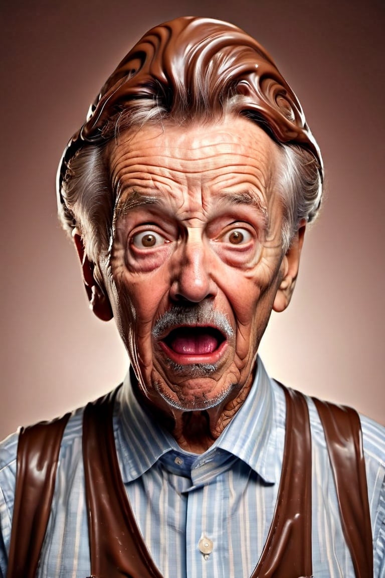 oldman, scared expression, by John Wilhelm, chocolate
