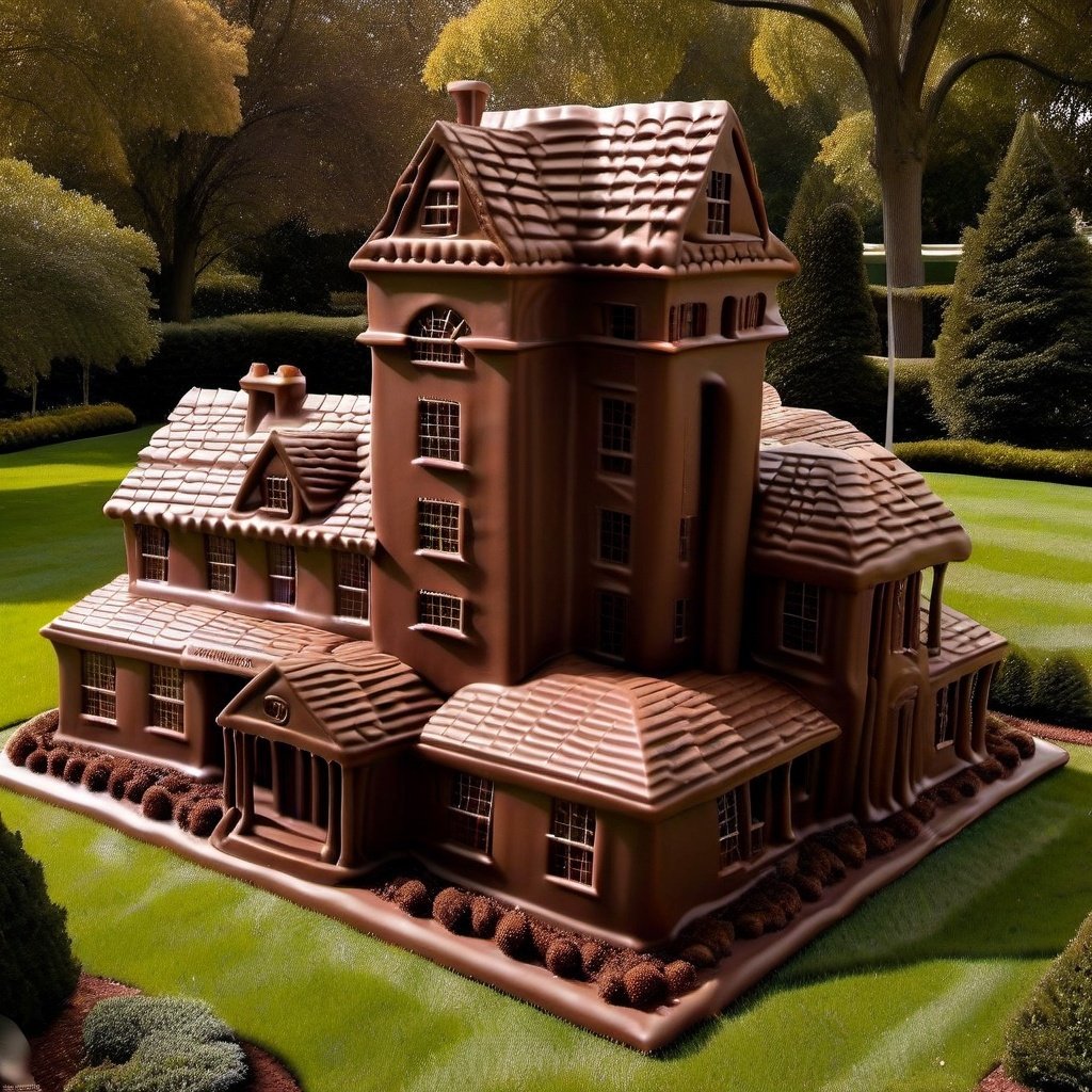 photo, realistic, a chocolate The White House, Washington DC, the entire building made of chocolate, chocolate architecture, full size, aerial photography, on the lawn,highly detailed   SimplepositiveXLv1 unaestheticXLv13, chocolate

