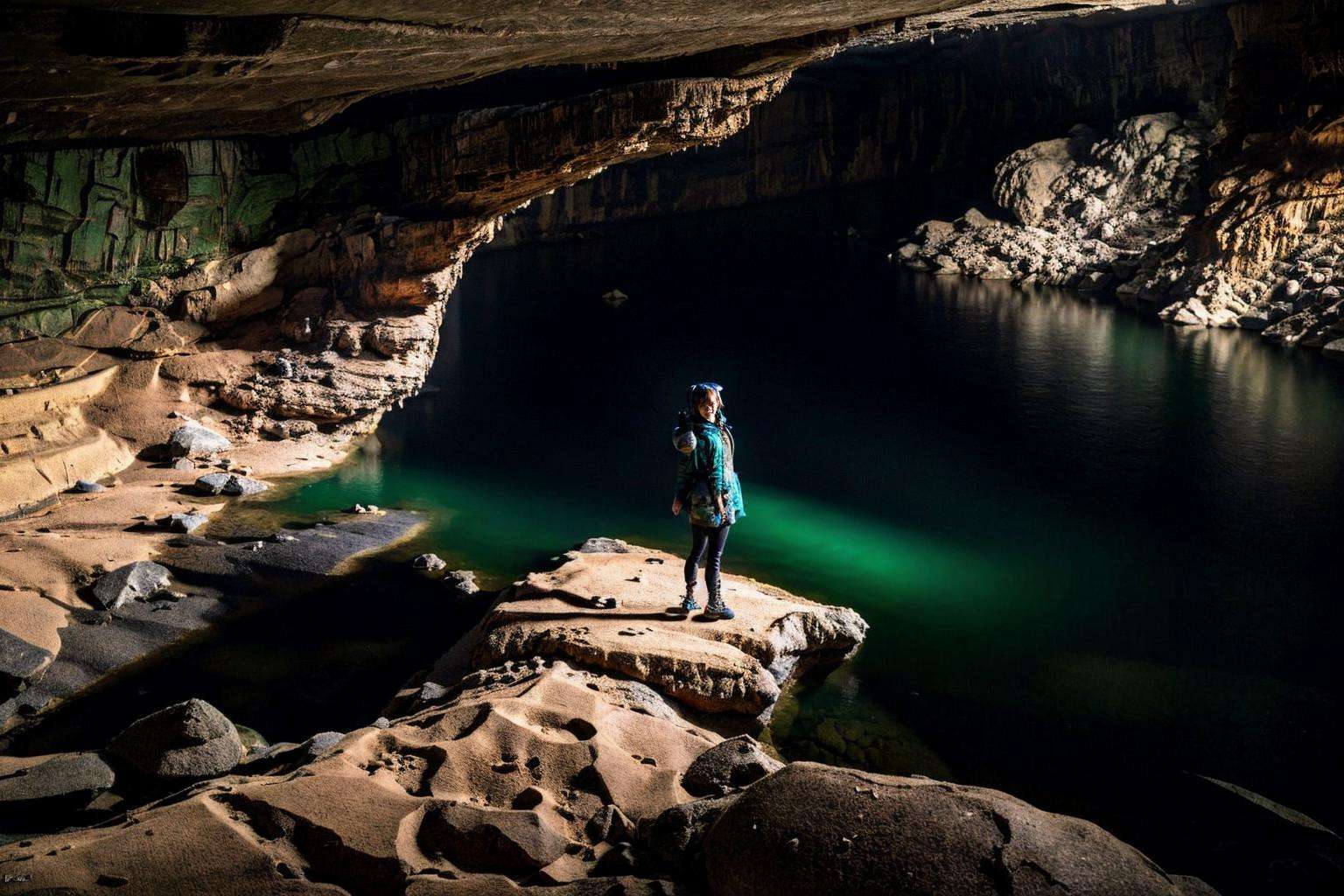 <lora:sondoong-000010:0.7>, cave, sondoong, forest, plant, ((from above)), 1girl, a stunning photo with beautiful saturation, ((far shot)), ultra high res,(realistic:1.4)),deep shadow,(best quality, masterpiece), pale skin, dimly lit, shade, flustered, blush, highly detailed, ((full body:1.3)), skinny, BREAK depth of field, film grain, wrinkled skin, looking at viewer, knee,  warm smile, ((cave adventure costume)),, (masterpiece,best quality:1.5)