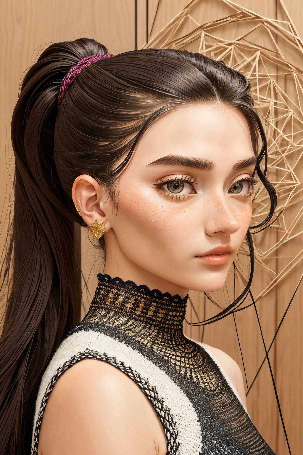 (string art style, geometric, threaded, intricate, detailed:1.15), <lora:sd15_JessicaClements_v1:.9> JessicaClements, focus on eyes, close up on face, hair styled twisted ponytail hair, vignette