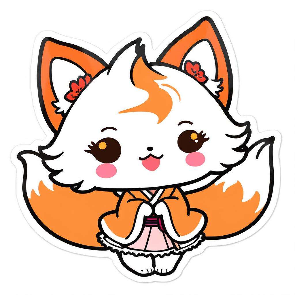 kawaii sticker, girl, kitsune<lora:EnvyKawaiiXL01_base_prodigy-000011:1>