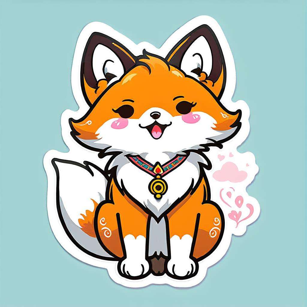 kawaii sticker, Tibetan Fox<lora:EnvyKawaiiXL01_base_prodigy-000011:1>