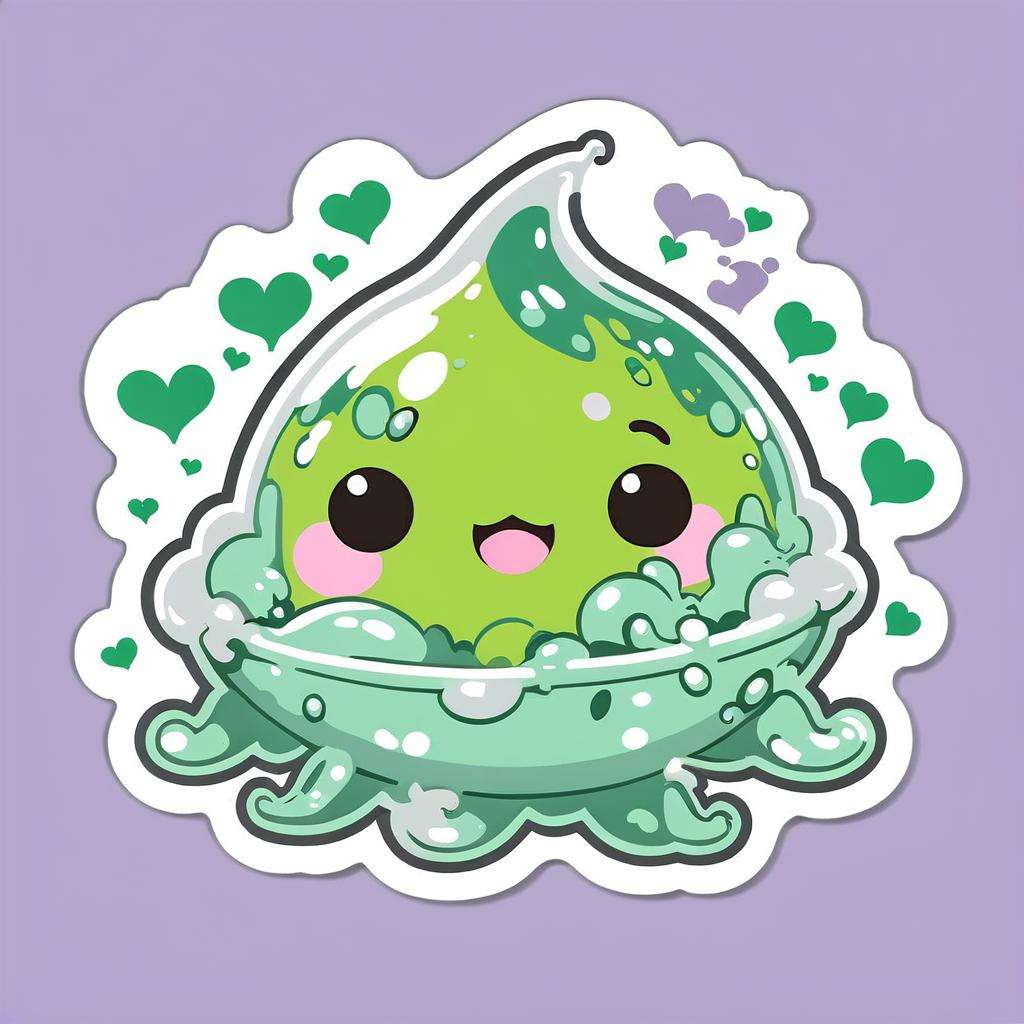 kawaii sticker, shiny green Gray Ooze<lora:EnvyKawaiiXL01:1>