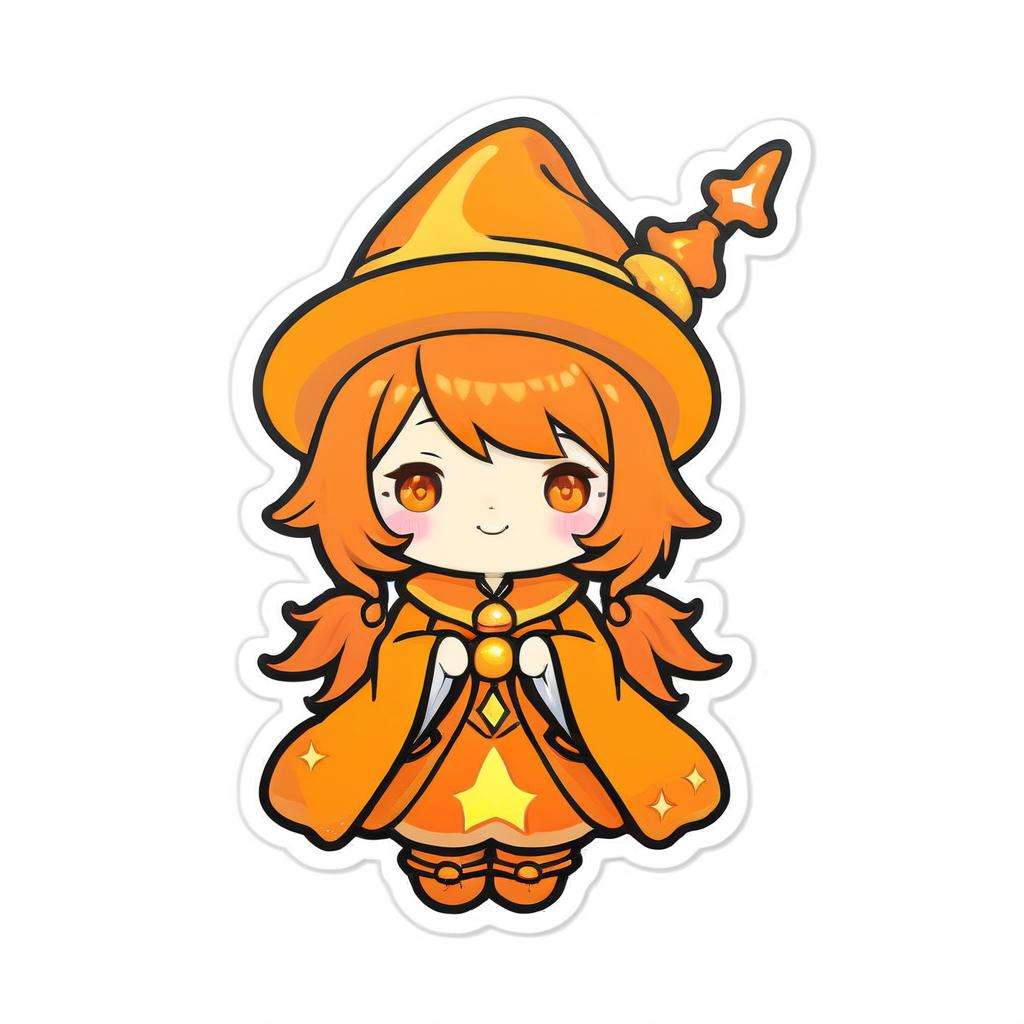 kawaii sticker, girl, orange mage<lora:EnvyKawaiiXL01_base_prodigy-000011:1>