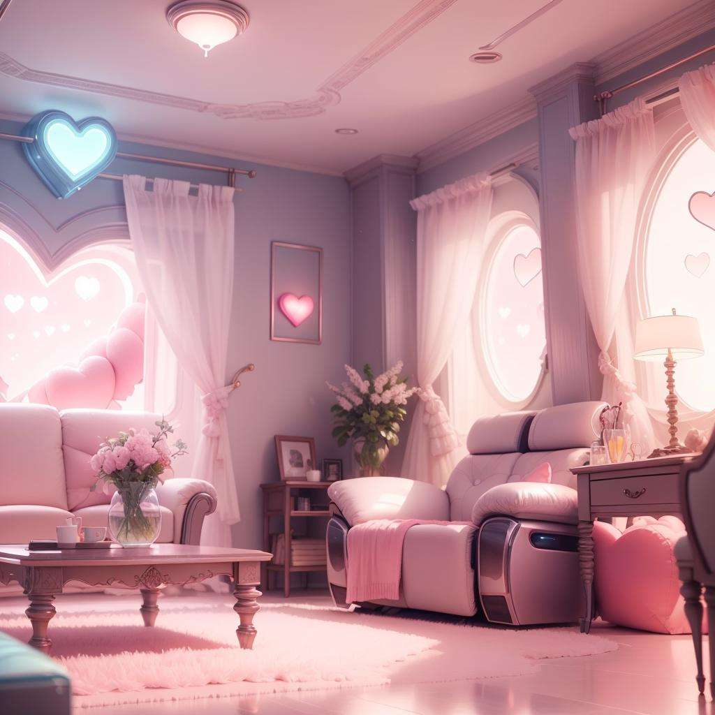 <lora:CupidTech-22:0.8>, cupidtech  ,scifi,  pink, living room, 