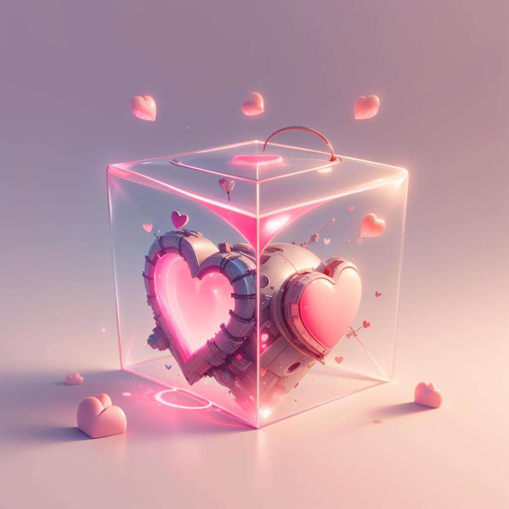 <lora:CupidTech-22:0.8>, cupidtech  ,scifi,  (simple background:1.3), cube, heart shape