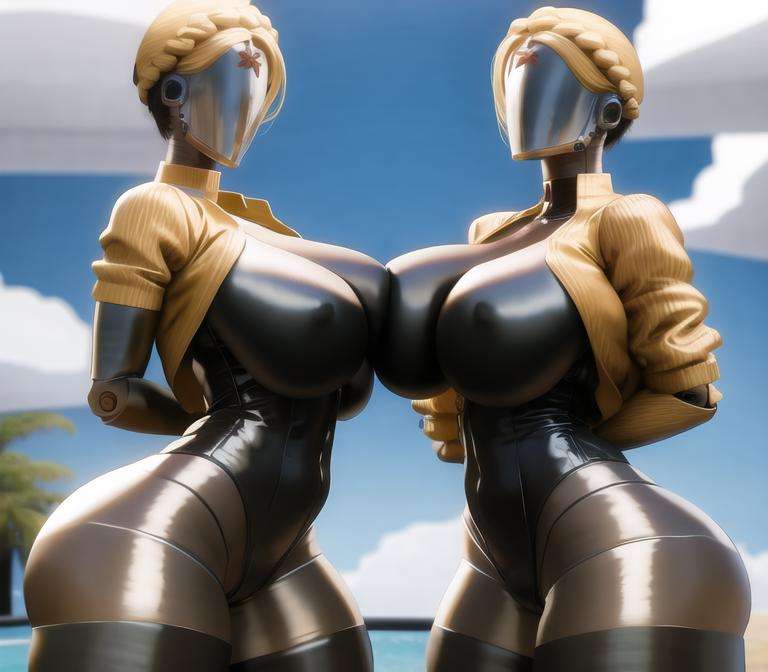 duo, lesbian, masterpiece, ultra hd, absurdres, best quality, voluptuous, robot, braided hair