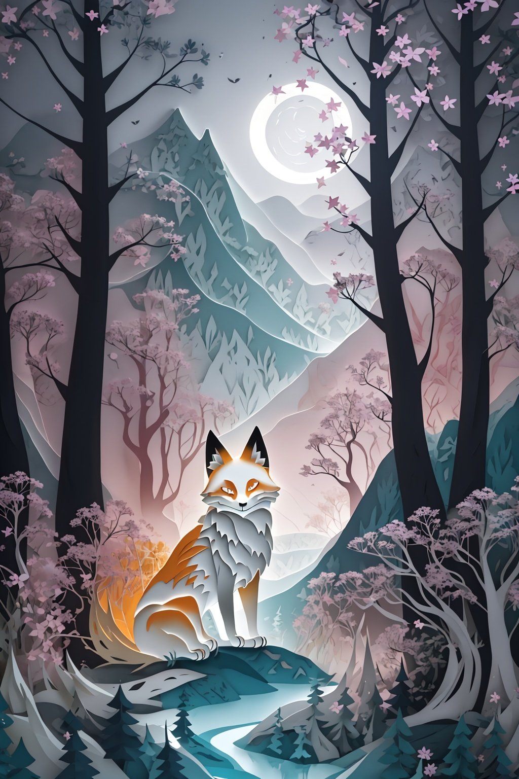 papercut, fox, forest