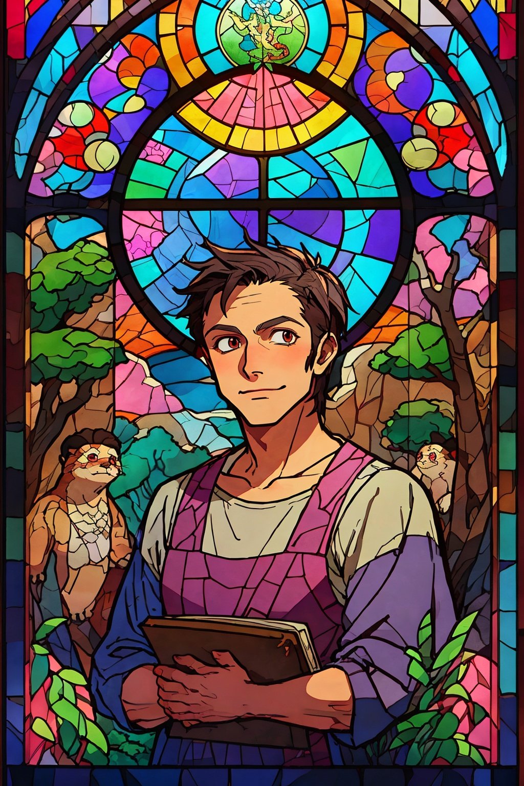 Stained Glass Portrait - Dungeons and Dragons character art. Innkeeper. Digital stained glass style.