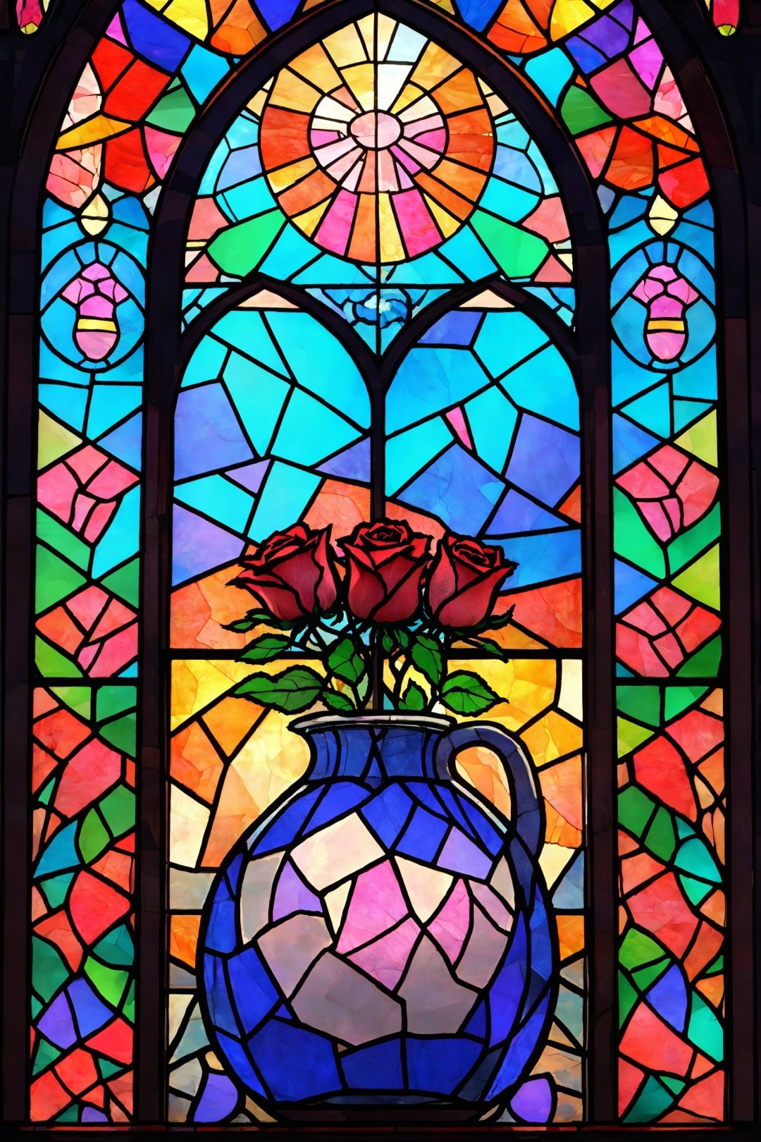 Window, Roses, Stained glass, UHD, high details, best quality, 16k