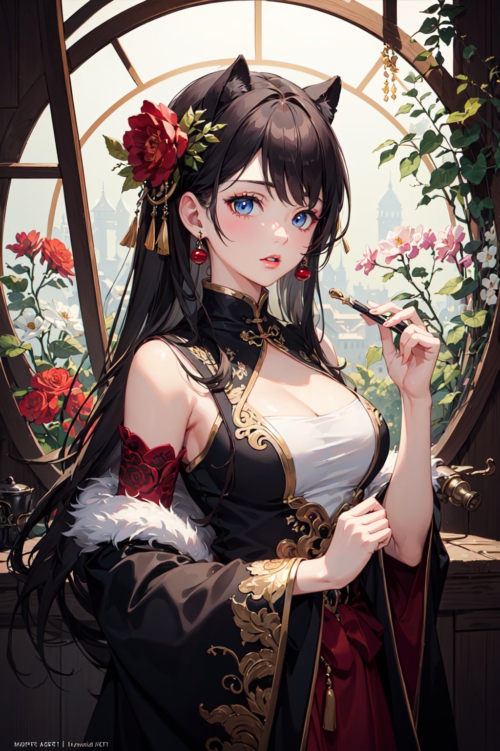 1girl(masterpiece, top quality, best quality, art, beautiful and aesthetic:1.2), (1girl), extreme detailed,(art:1.3),colorful,highest detailed, machinery,flower,chinese clothes, 