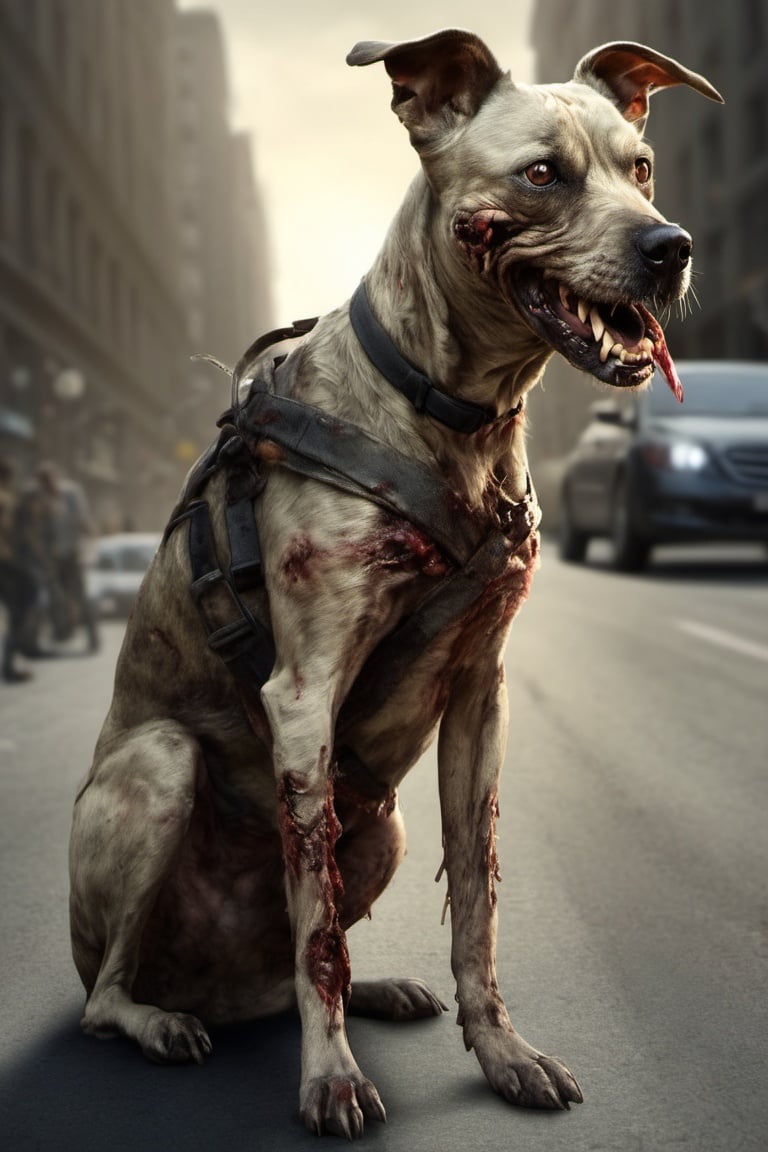 Zombie, dog, realistic, high_resolution, high detail, realism, on street