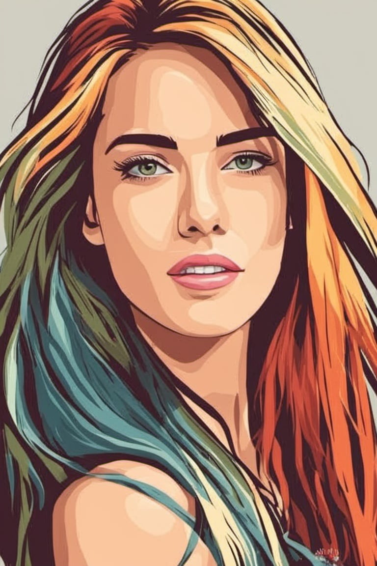 Vector art style, 1girl, high_resolution, high detail, multicolor_hair