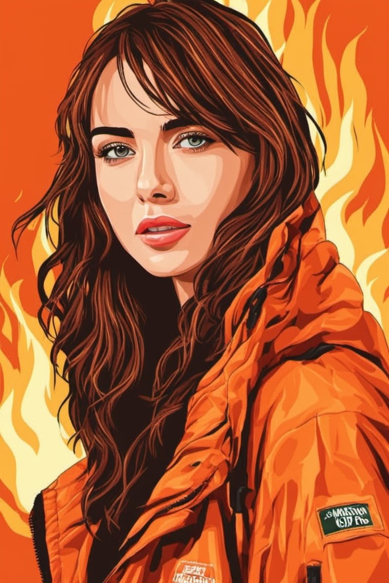 Vector art style, 1girl, high_resolution, high detail, on fire