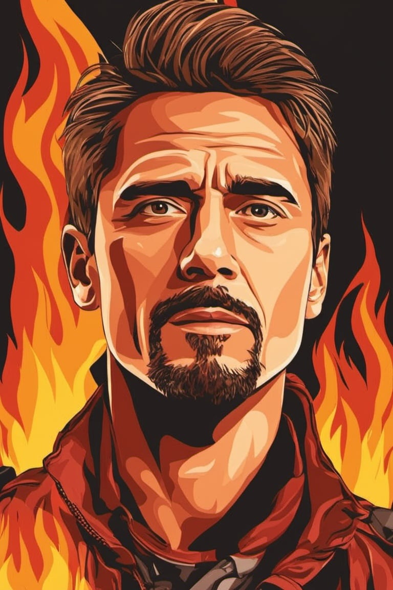 Vector art style, 1man, high_resolution, high detail, on fire