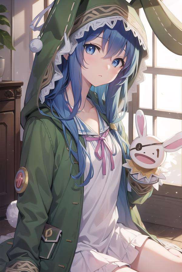 dalyoshino, <lora:yoshino-lora-nochekaiser:1>, yoshino, blue eyes, blue hair, long hair,BREAK animal ears, animal hood, boots, coat, eyepatch, green footwear, hand puppet, hood, puppet, rabbit, rabbit ears, stuffed animal, stuffed toy,BREAK looking at viewer, BREAK indoors,BREAK <lyco:GoodHands-beta2:1>, (masterpiece:1.2), best quality, high resolution, unity 8k wallpaper, (illustration:0.8), (beautiful detailed eyes:1.6), extremely detailed face, perfect lighting, extremely detailed CG, (perfect hands, perfect anatomy),