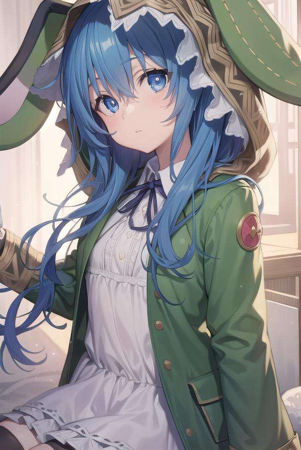 dalyoshino, <lora:yoshino-lora-nochekaiser:1>, yoshino, blue eyes, blue hair, long hair,BREAK animal ears, animal hood, boots, coat, eyepatch, green footwear, hand puppet, hood, puppet, rabbit, rabbit ears, stuffed animal, stuffed toy,BREAK looking at viewer, BREAK indoors,BREAK <lyco:GoodHands-beta2:1>, (masterpiece:1.2), best quality, high resolution, unity 8k wallpaper, (illustration:0.8), (beautiful detailed eyes:1.6), extremely detailed face, perfect lighting, extremely detailed CG, (perfect hands, perfect anatomy),